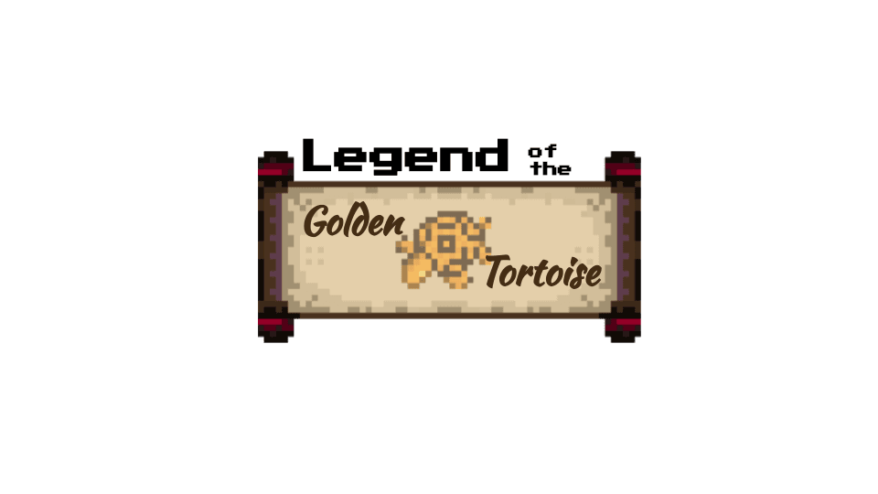 Original Golden Tortoise title logo on a pixel-art scroll